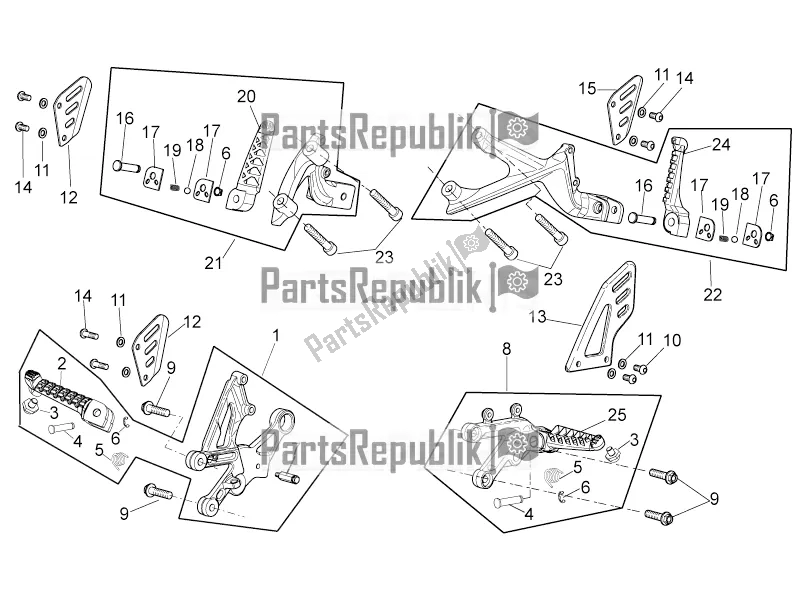 All parts for the Foot Rests of the Aprilia Tuono V4 1100 Factory ZD4 TYG 2016