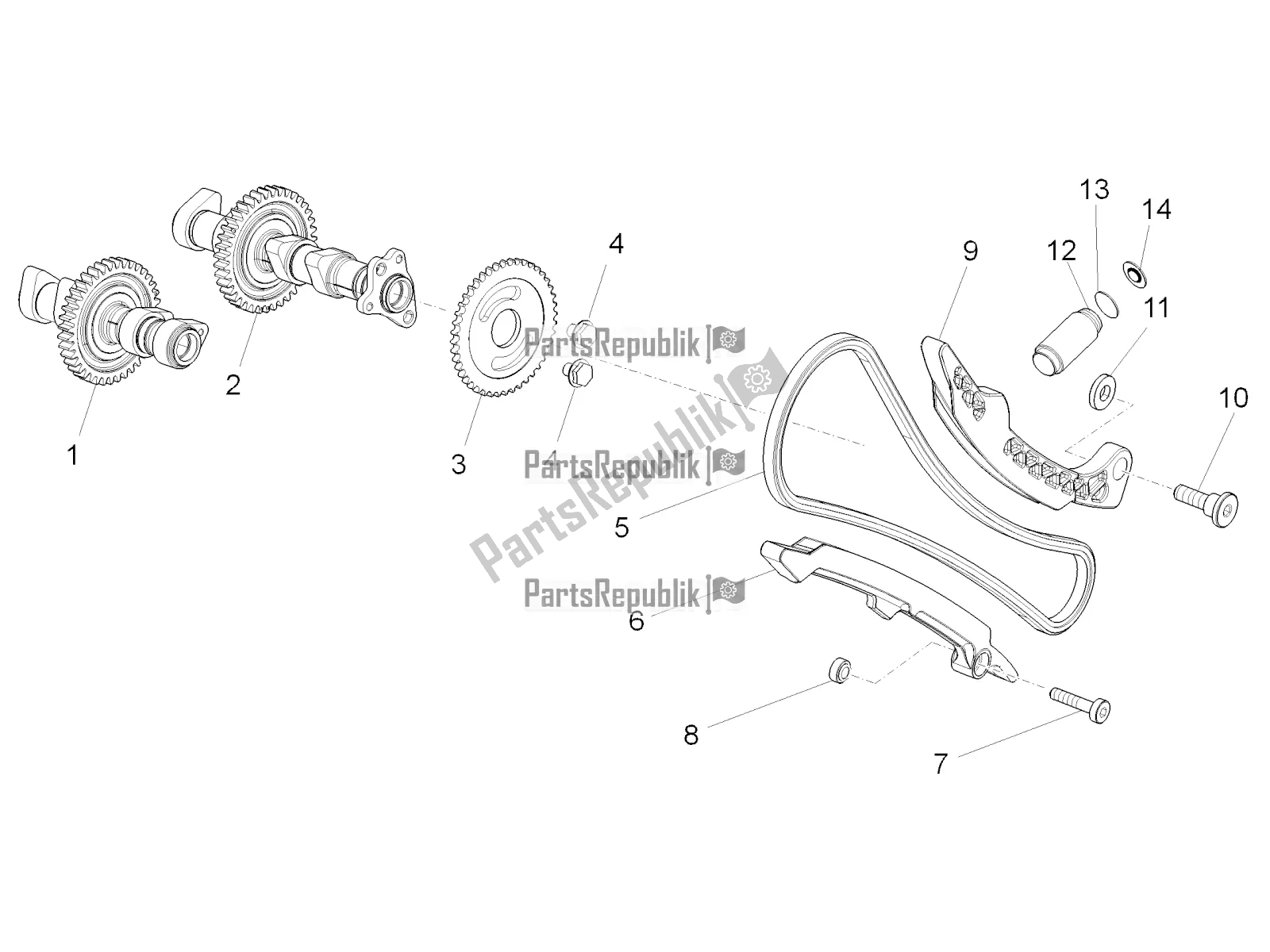 All parts for the Front Cylinder Timing System of the Aprilia Tuono V4 1100 Factory ZD4 TYG 2016