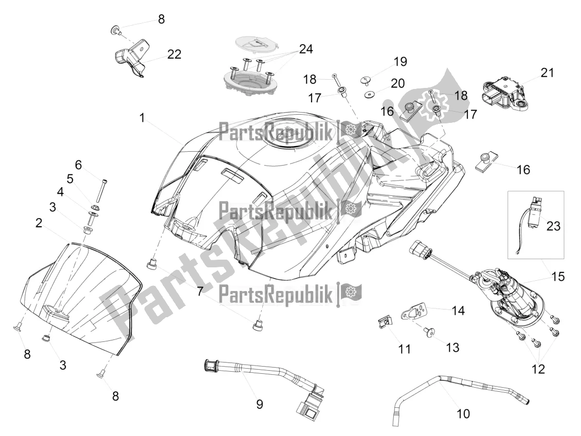 All parts for the Fuel Tank of the Aprilia Tuono V4 1100 Factory ZD4 TYG 2016