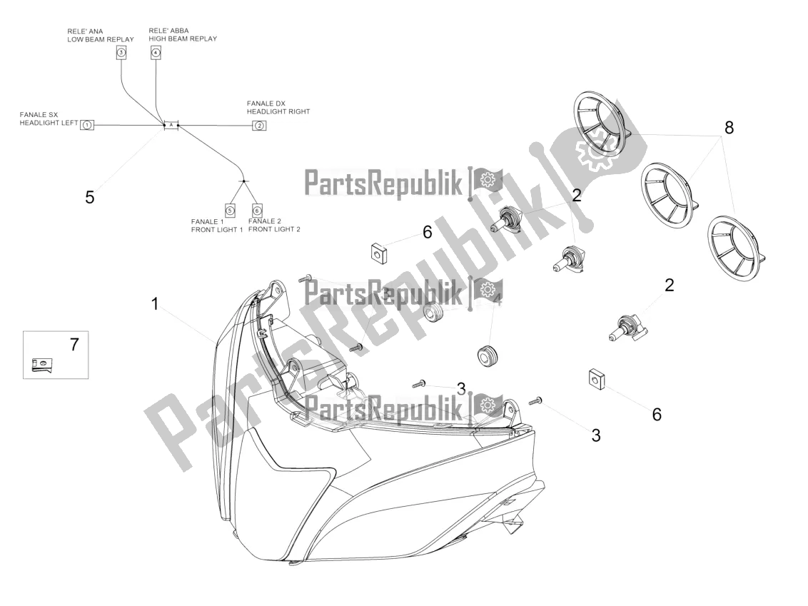 All parts for the Headlight of the Aprilia Tuono V4 1100 Factory ZD4 TYG 2016