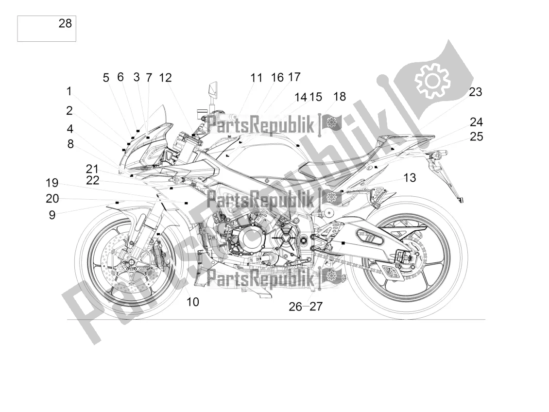 All parts for the Plate Set And Decal of the Aprilia Tuono V4 1100 Factory ZD4 TYG 2016