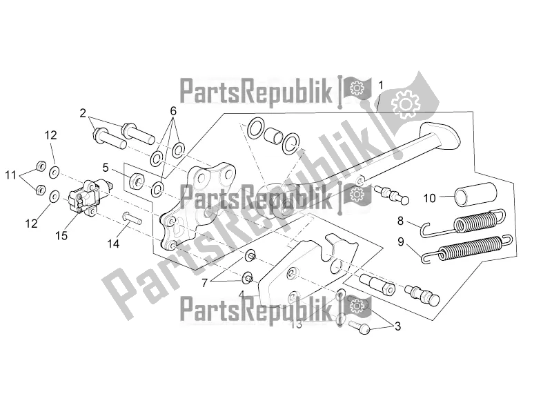 All parts for the Central Stand of the Aprilia Tuono V4 1100 Factory ZD4 TYH 2016