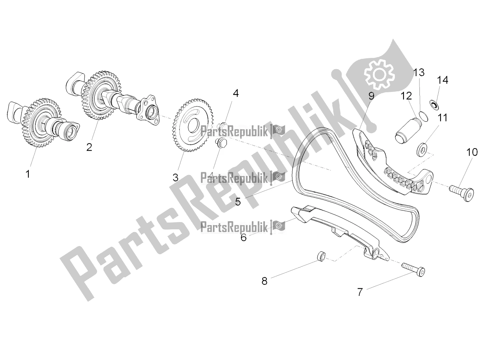 All parts for the Front Cylinder Timing System of the Aprilia Tuono V4 1100 Factory ZD4 TYH 2016