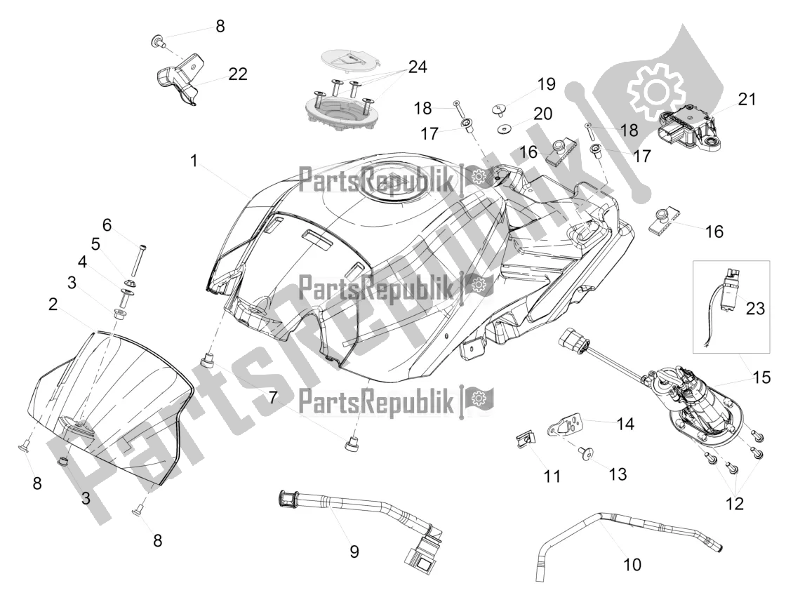 All parts for the Fuel Tank of the Aprilia Tuono V4 1100 Factory ZD4 TYH 2016