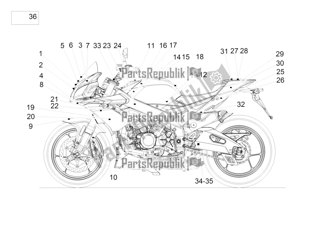 Todas as partes de Conjunto De Placas E Decalque do Aprilia Tuono V4 1100 Factory ZD4 TYH 2016