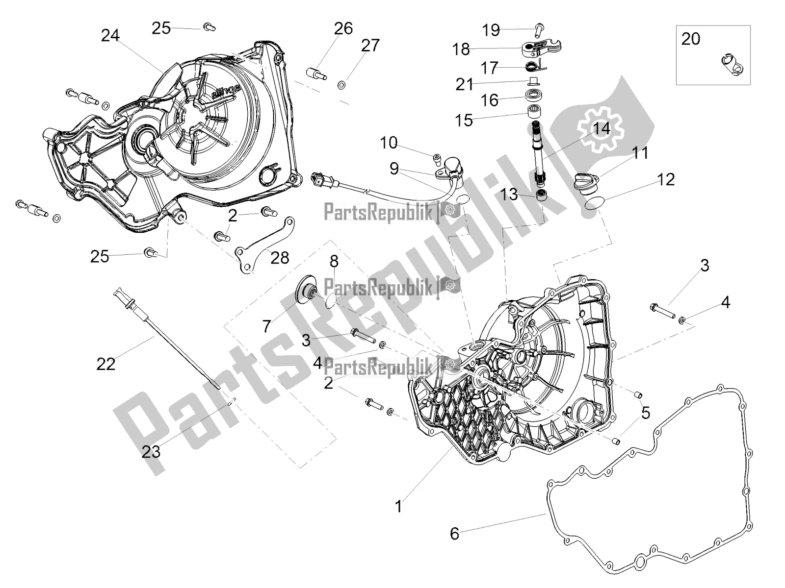 All parts for the Clutch Cover of the Aprilia Tuono V4 1100 RF 2018