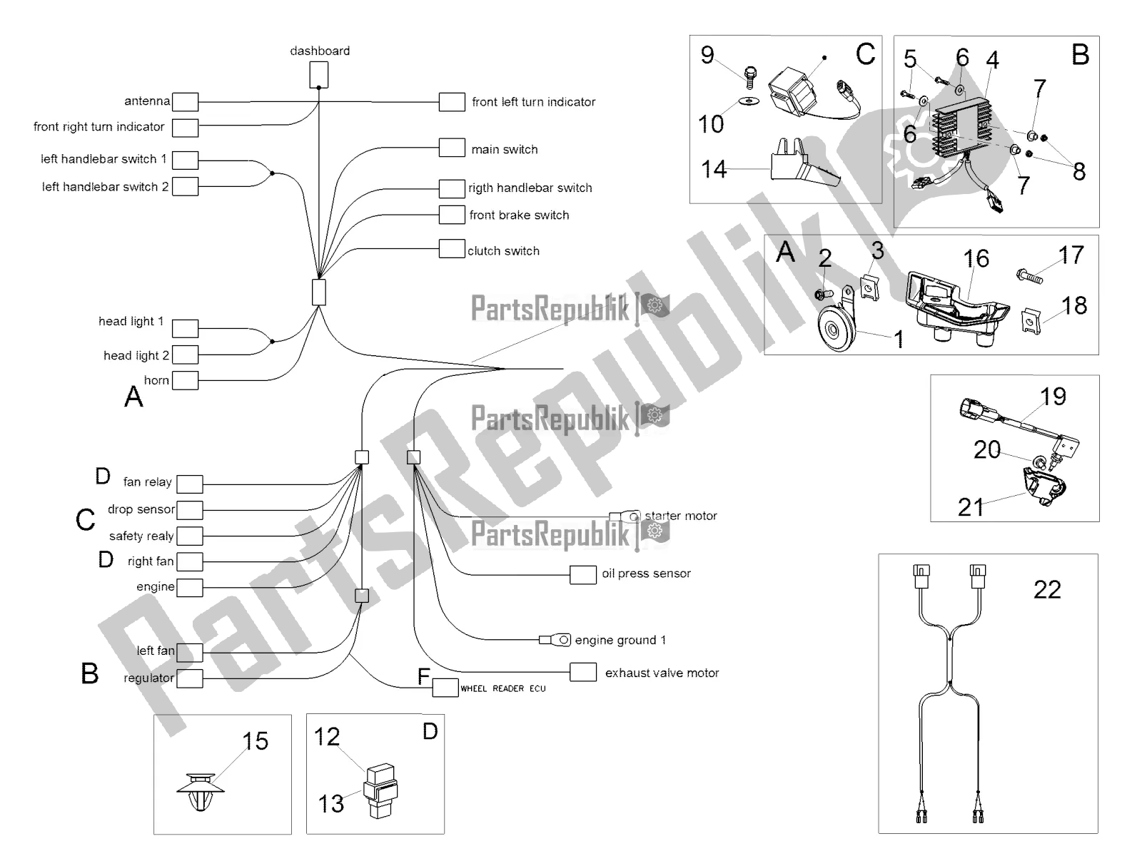All parts for the Electrical System I of the Aprilia Tuono V4 1100 RF 2018