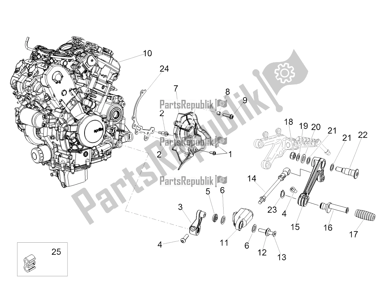 All parts for the Engine of the Aprilia Tuono V4 1100 RF 2018