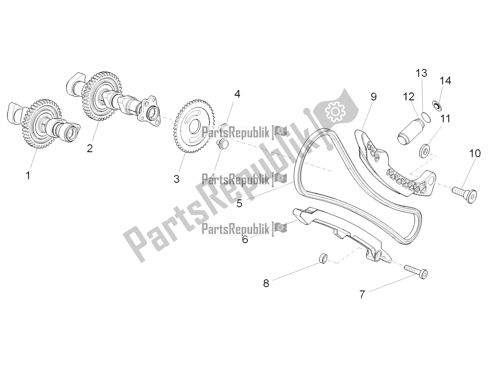 All parts for the Front Cylinder Timing System of the Aprilia Tuono V4 1100 RF 2018