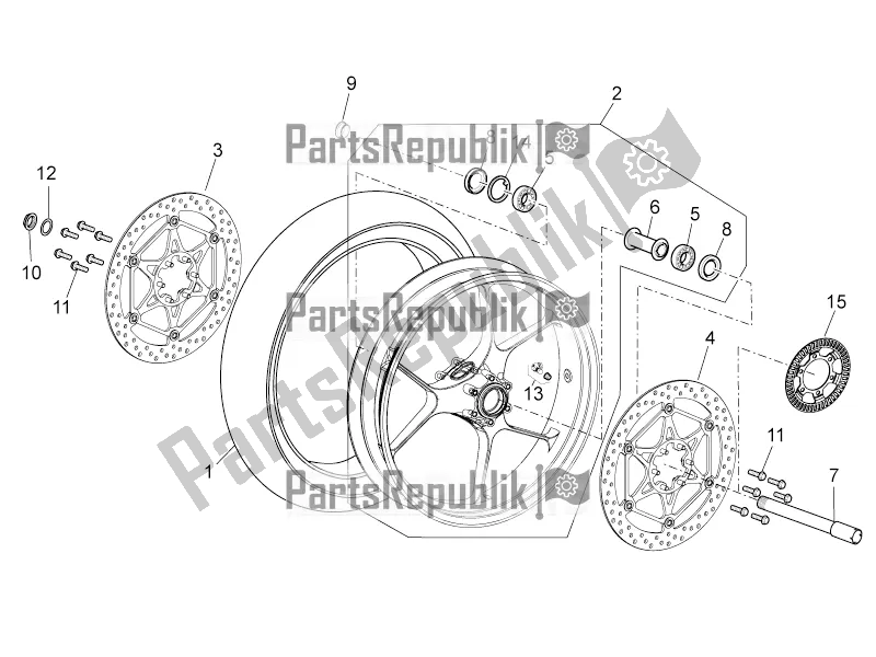 All parts for the Front Wheel of the Aprilia Tuono V4 1100 RF 2018