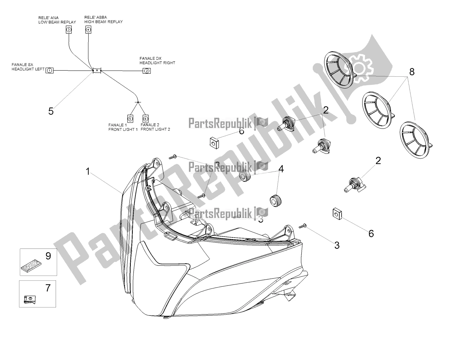 Alle onderdelen voor de Koplamp van de Aprilia Tuono V4 1100 RF 2018