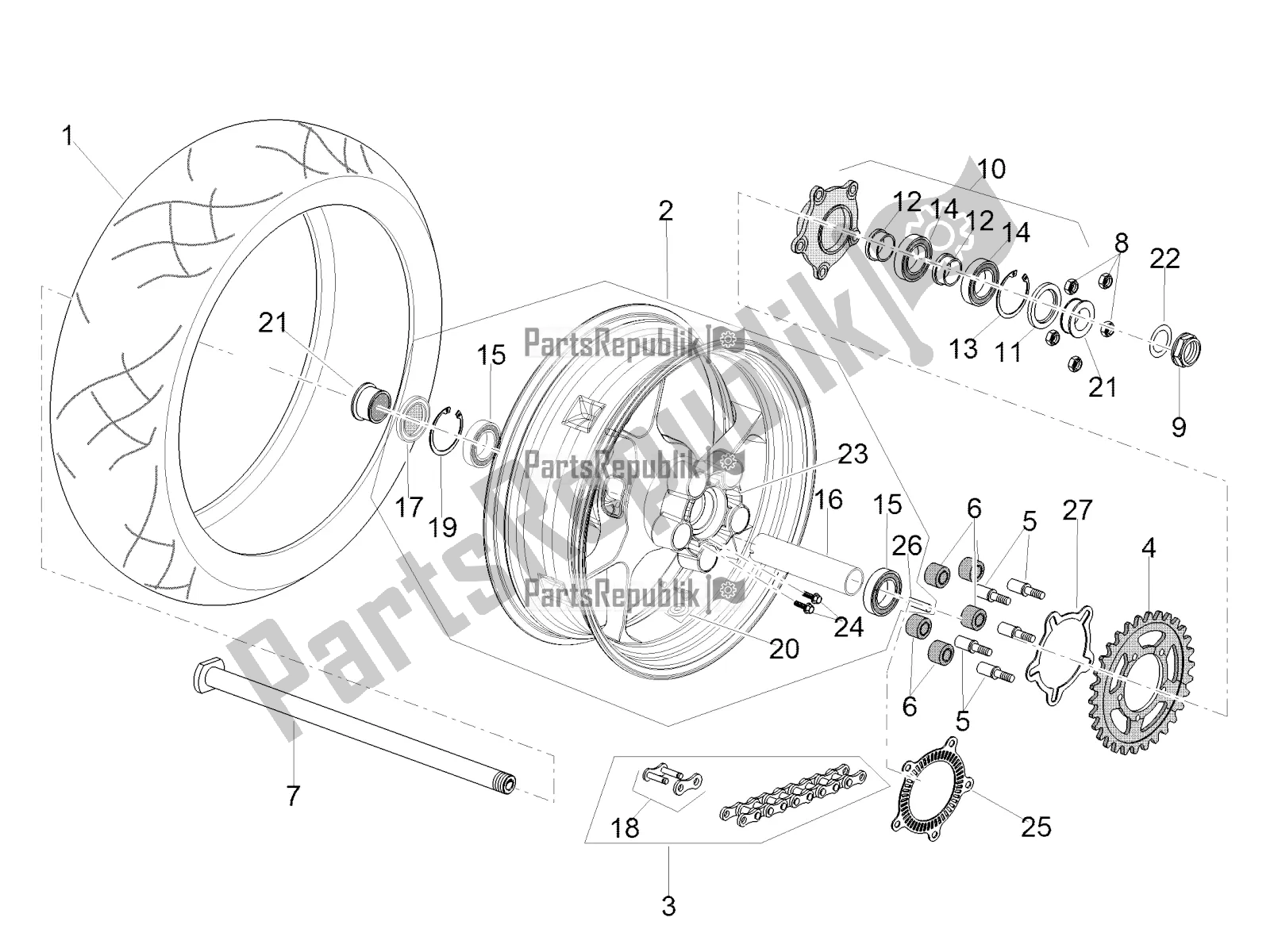 All parts for the Rear Wheel of the Aprilia Tuono V4 1100 RF 2018