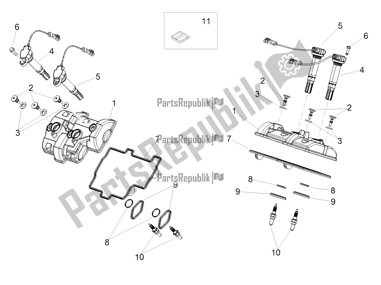 All parts for the Valves Cover of the Aprilia Tuono V4 1100 RF 2018