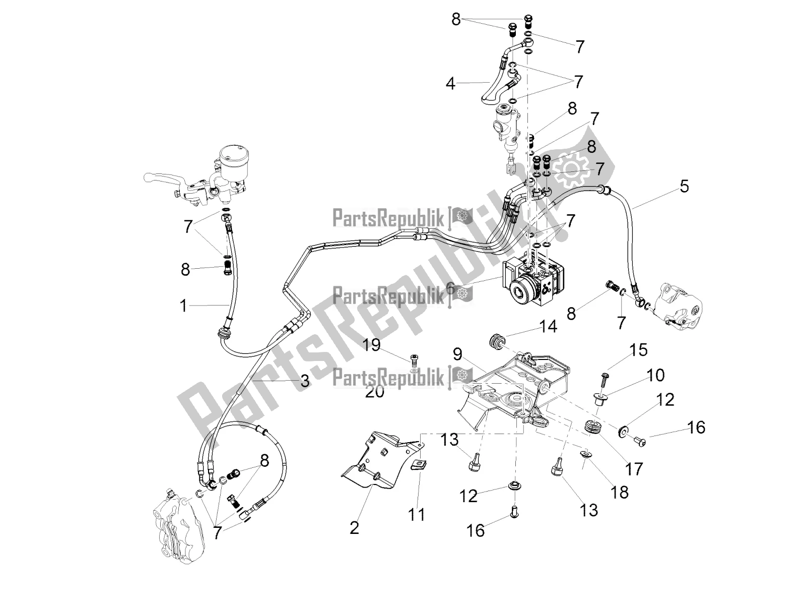 All parts for the Abs Brake System of the Aprilia Tuono V4 1100 RF USA, Canada 2018