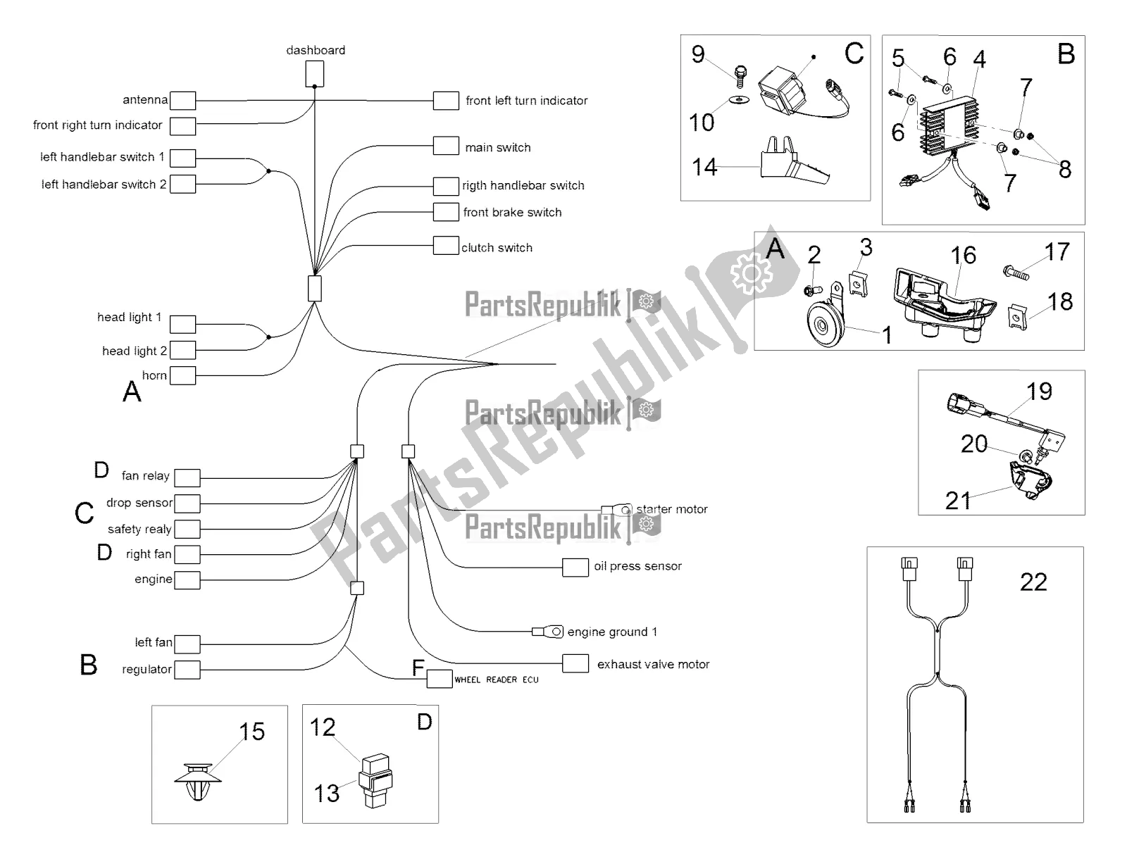 All parts for the Electrical System I of the Aprilia Tuono V4 1100 RF USA, Canada 2018