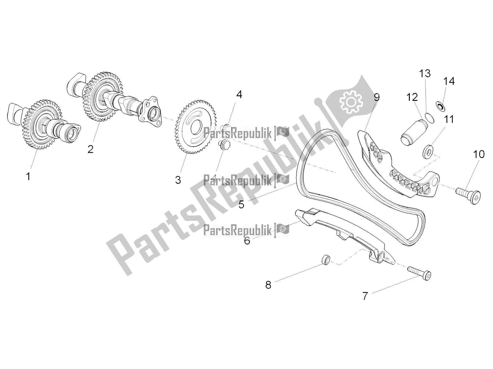 All parts for the Front Cylinder Timing System of the Aprilia Tuono V4 1100 RF USA, Canada 2018