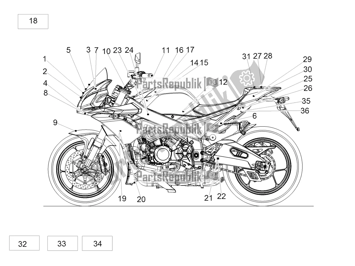 Alle onderdelen voor de Plaat Set En Sticker van de Aprilia Tuono V4 1100 RF USA, Canada 2018