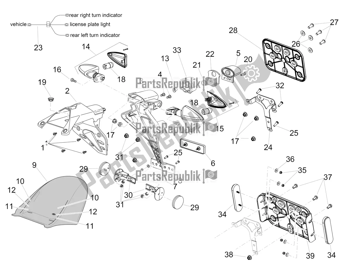 All parts for the Rear Body Ii of the Aprilia Tuono V4 1100 RF USA, Canada 2018