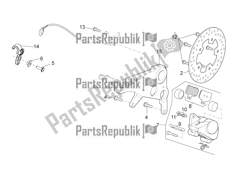 All parts for the Rear Brake Caliper of the Aprilia Tuono V4 1100 RF USA, Canada 2018