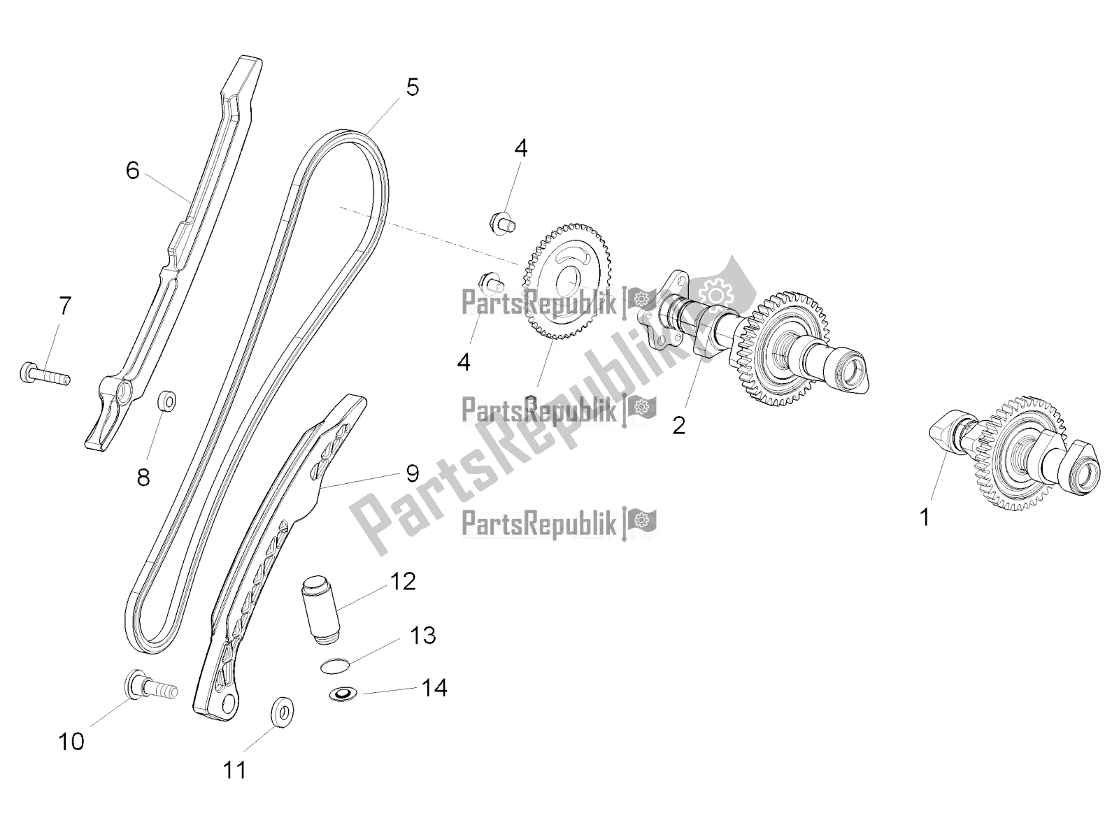 All parts for the Rear Cylinder Timing System of the Aprilia Tuono V4 1100 RF USA, Canada 2018