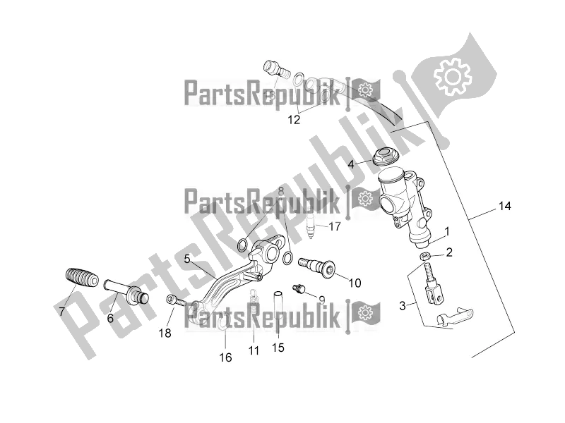 All parts for the Rear Master Cylinder of the Aprilia Tuono V4 1100 RF USA, Canada 2018