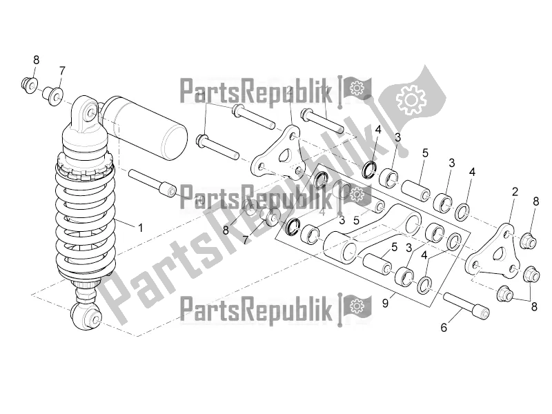 All parts for the Rear Shock Absorber of the Aprilia Tuono V4 1100 RF USA, Canada 2018