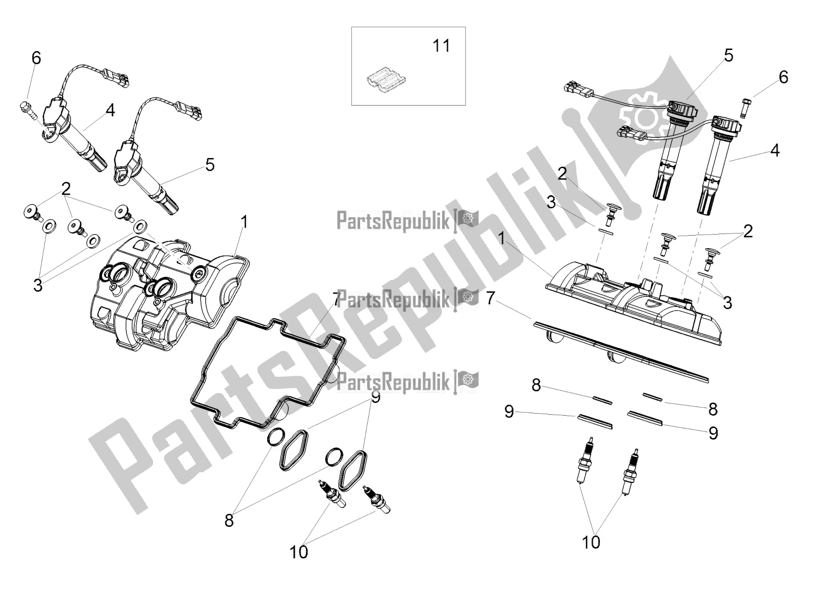 All parts for the Valves Cover of the Aprilia Tuono V4 1100 RF USA, Canada 2018