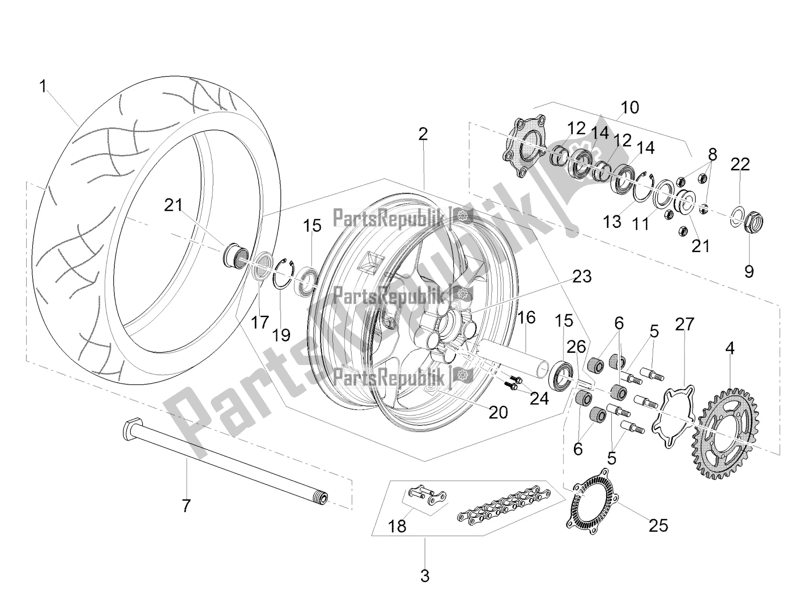 Tutte le parti per il Ruota Posteriore del Aprilia Tuono V4 1100 RR 2020