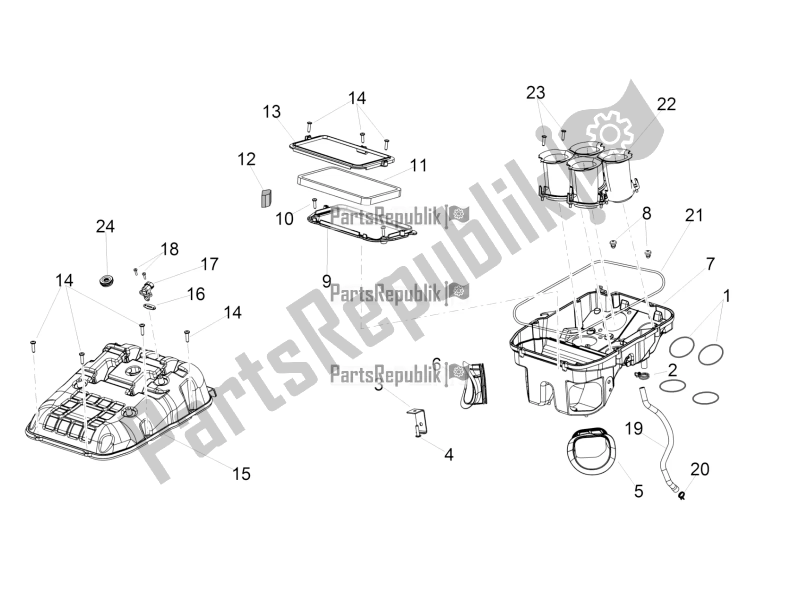 All parts for the Air Box of the Aprilia Tuono V4 1100 RR Apac 2019