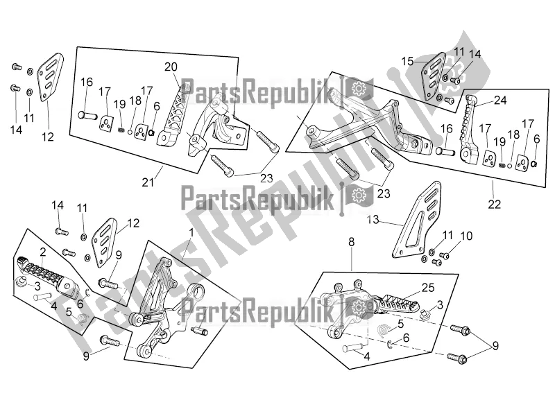 All parts for the Foot Rests of the Aprilia Tuono V4 1100 RR Apac 2019