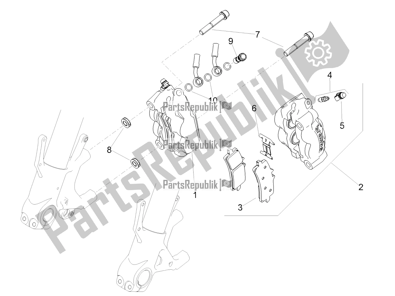 All parts for the Front Brake Caliper of the Aprilia Tuono V4 1100 RR Apac 2019