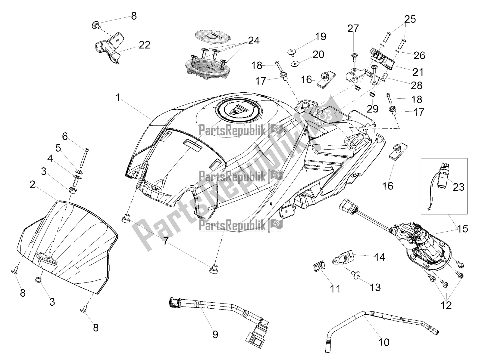 Tutte le parti per il Serbatoio Di Carburante del Aprilia Tuono V4 1100 RR Apac 2019