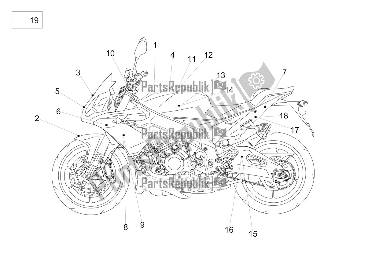 All parts for the Plate Set And Decal of the Aprilia Tuono V4 1100 RR Apac 2019