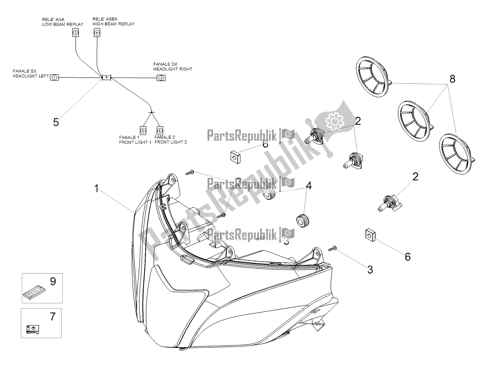 Tutte le parti per il Faro del Aprilia Tuono V4 1100 RR Apac 2020