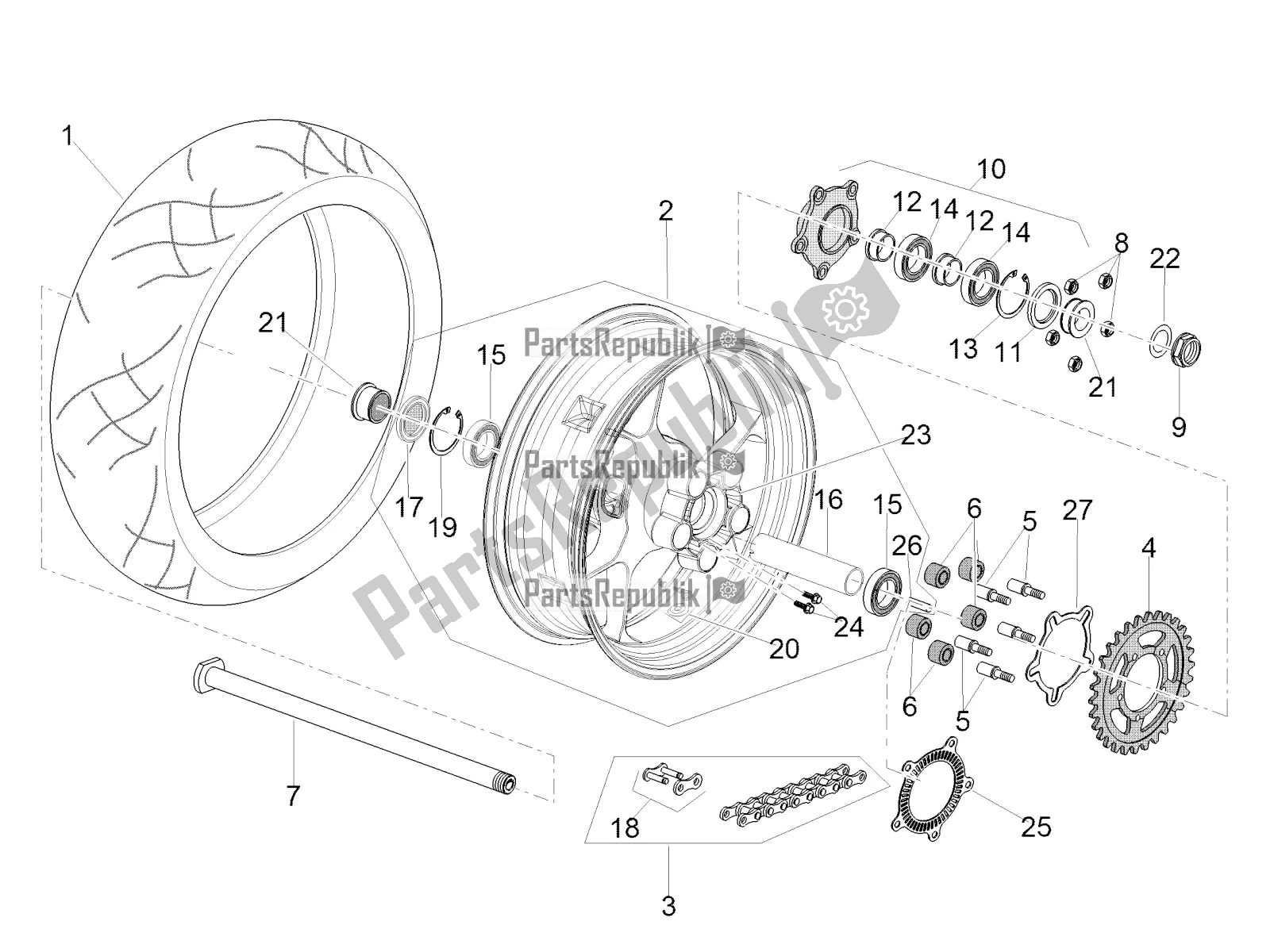 Todas as partes de Roda Traseira do Aprilia Tuono V4 1100 RR Apac 2020