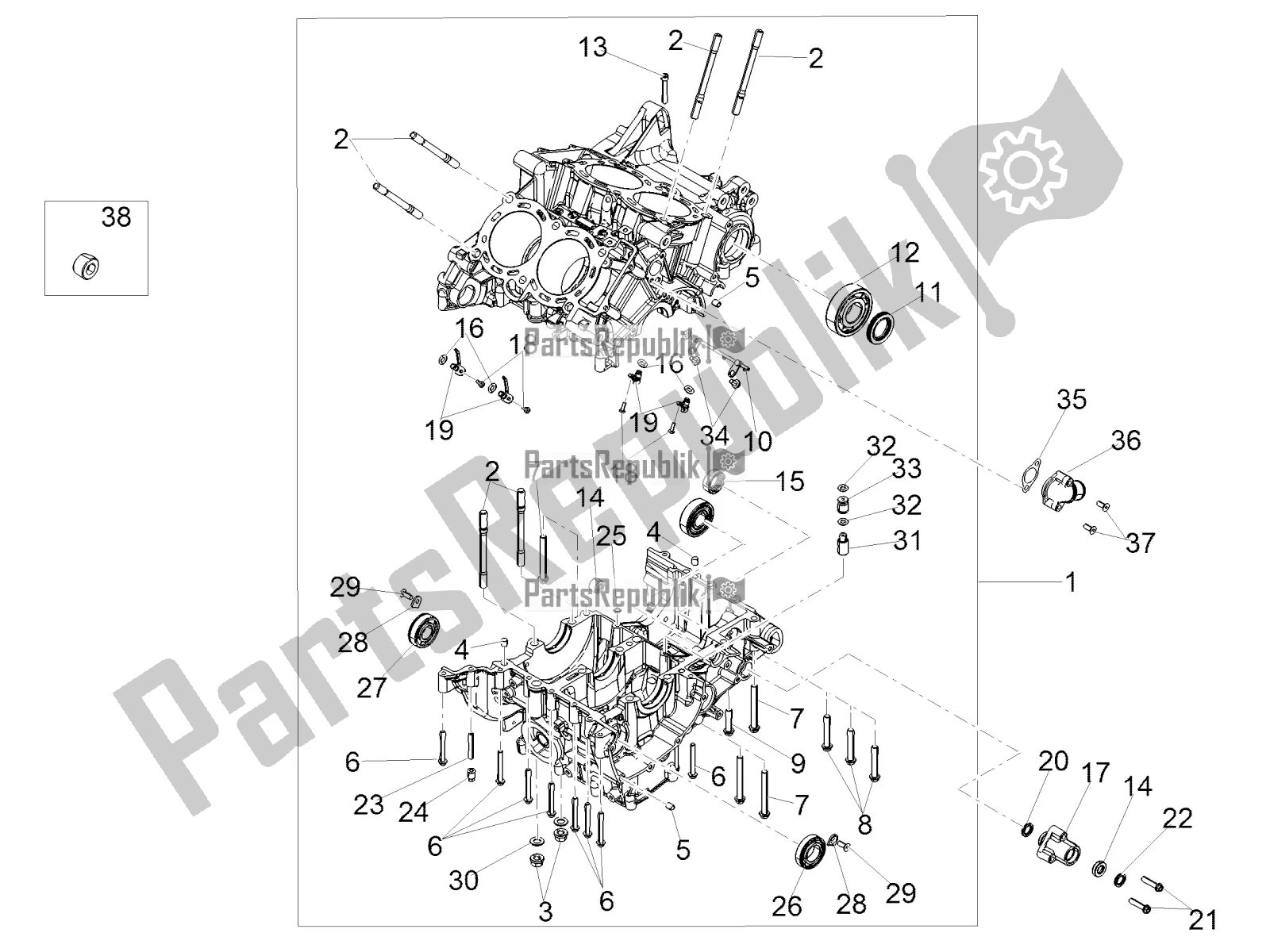 Todas as partes de Crank-case I do Aprilia Tuono V4 1100 RR USA 2019