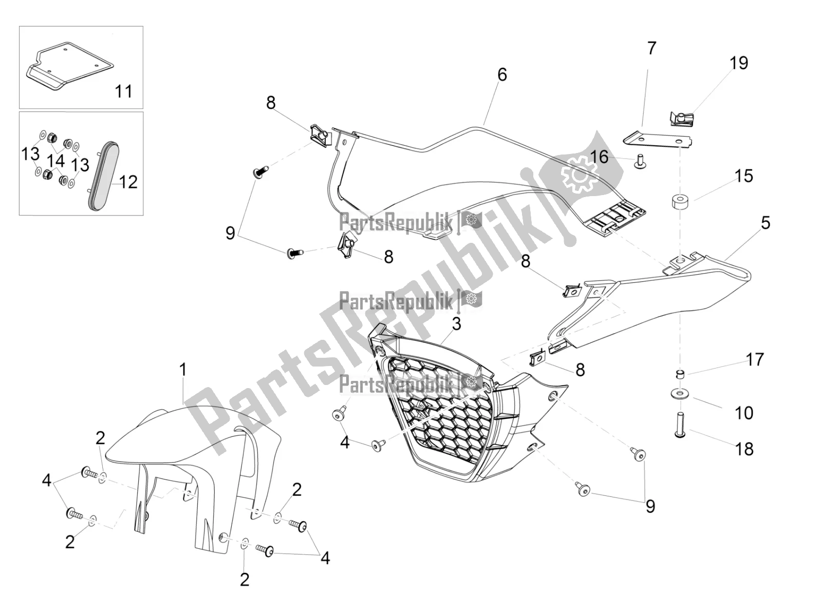 Todas as partes de Corpo Frontal Iii do Aprilia Tuono V4 1100 RR USA 2019