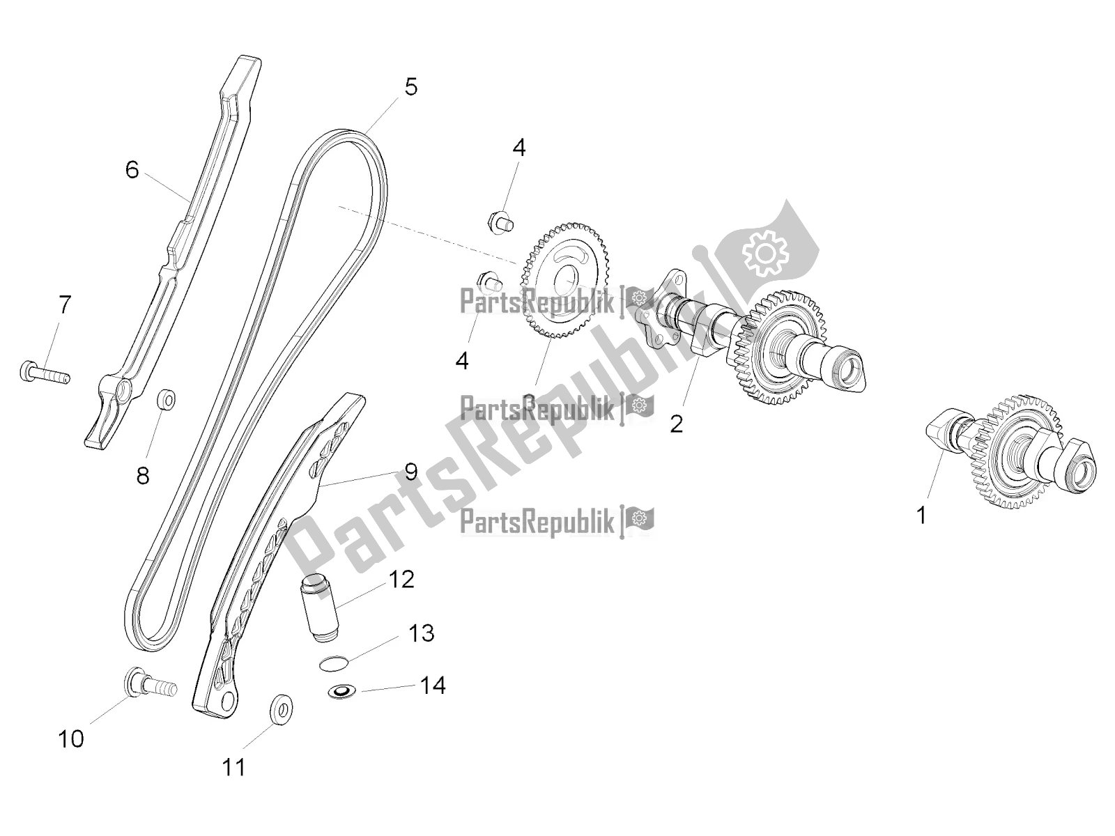 Tutte le parti per il Sistema Di Fasatura Del Cilindro Posteriore del Aprilia Tuono V4 1100 RR USA 2019