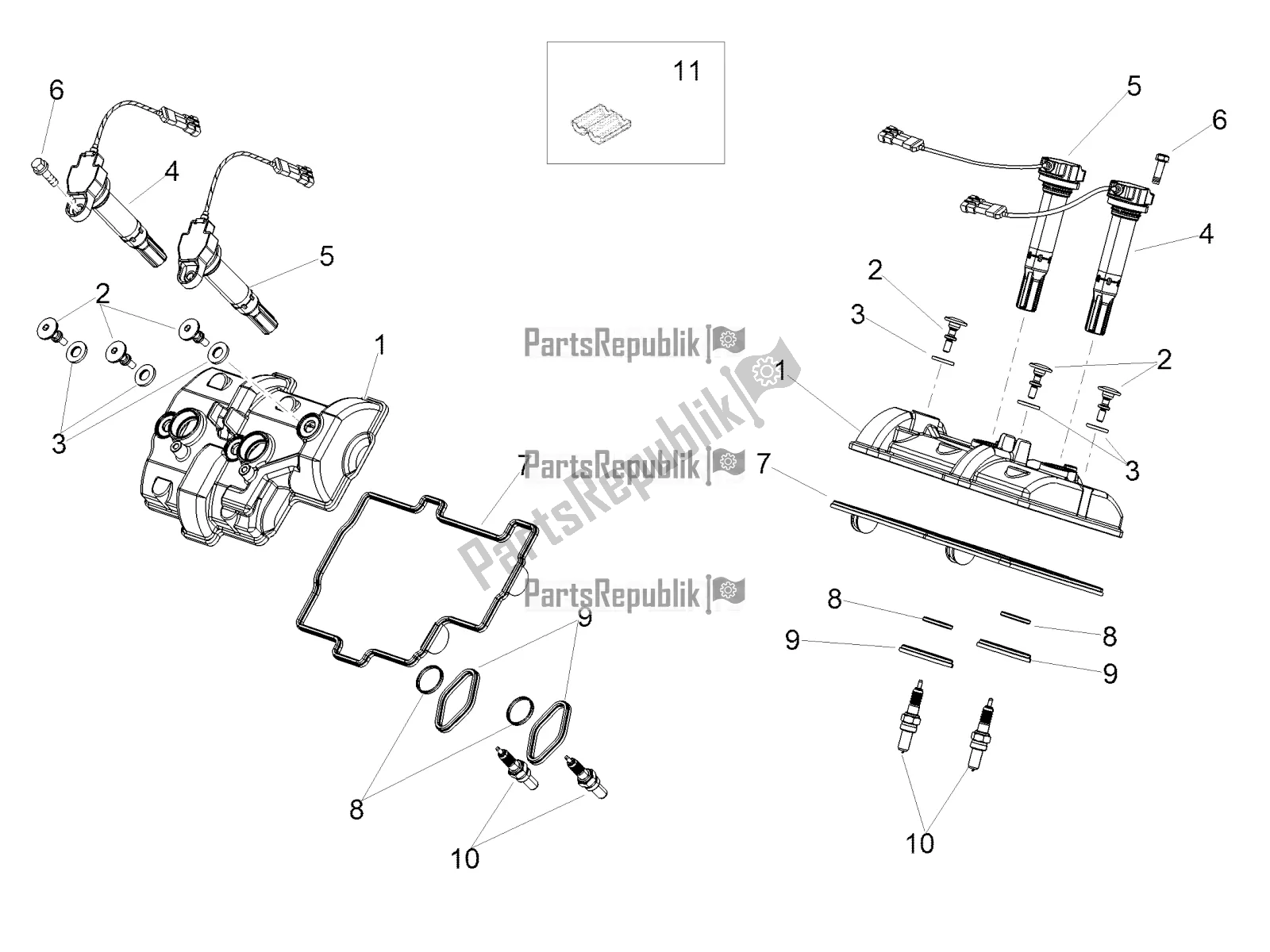 Toutes les pièces pour le Couvercle De Soupape du Aprilia Tuono V4 1100 RR USA 2019