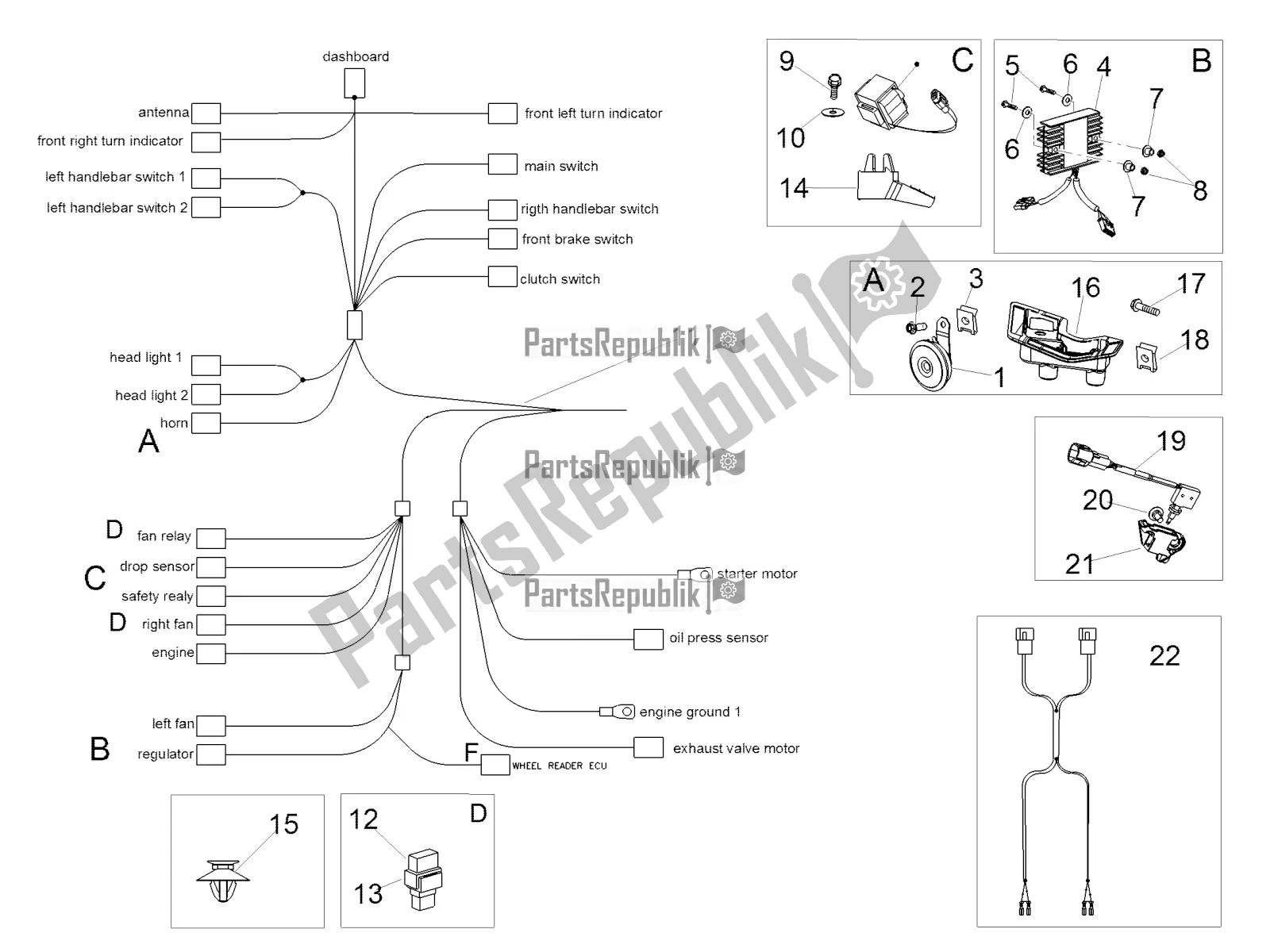 Alle onderdelen voor de Elektrisch Systeem I van de Aprilia Tuono V4 1100 RR USA 2020