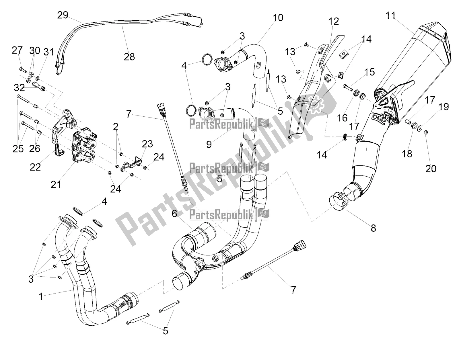 All parts for the Exhaust Pipe I of the Aprilia Tuono V4 1100 RR USA 2020