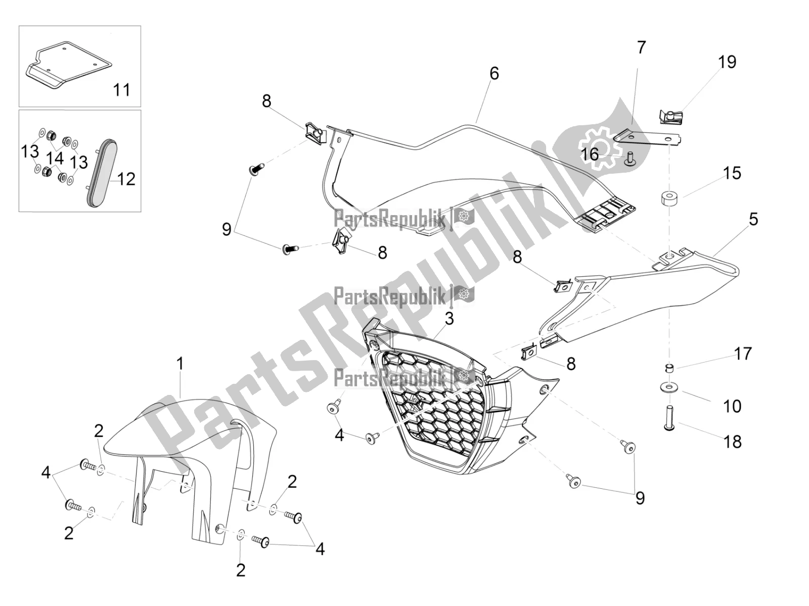 Todas as partes de Corpo Frontal Iii do Aprilia Tuono V4 1100 RR USA 2020