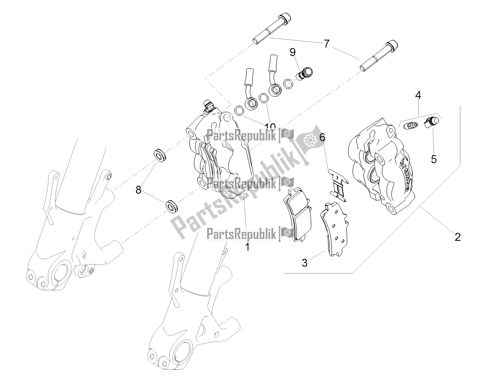 Toutes les pièces pour le étrier De Frein Avant du Aprilia Tuono V4 1100 RR USA 2020