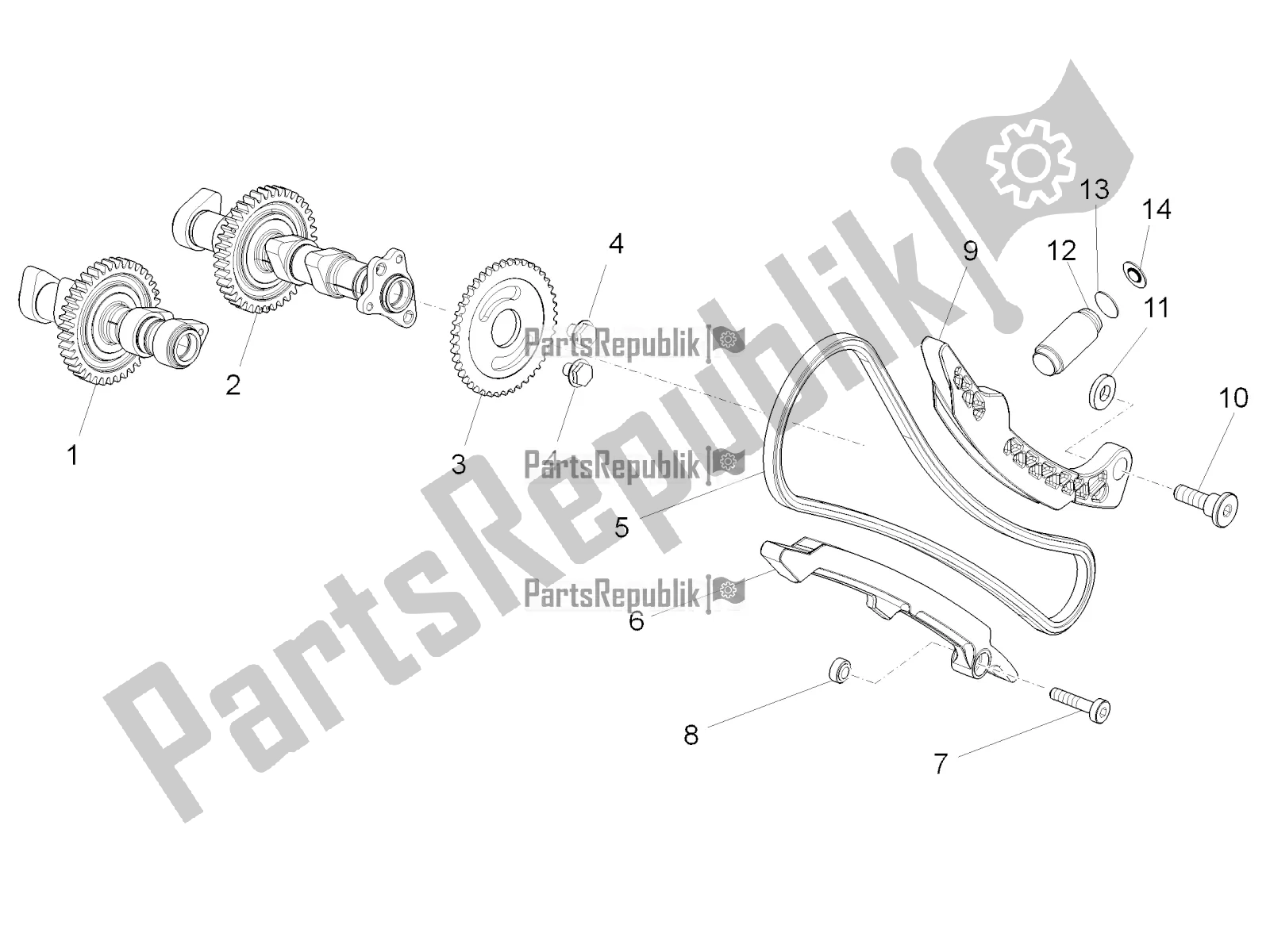 All parts for the Front Cylinder Timing System of the Aprilia Tuono V4 1100 RR USA 2020