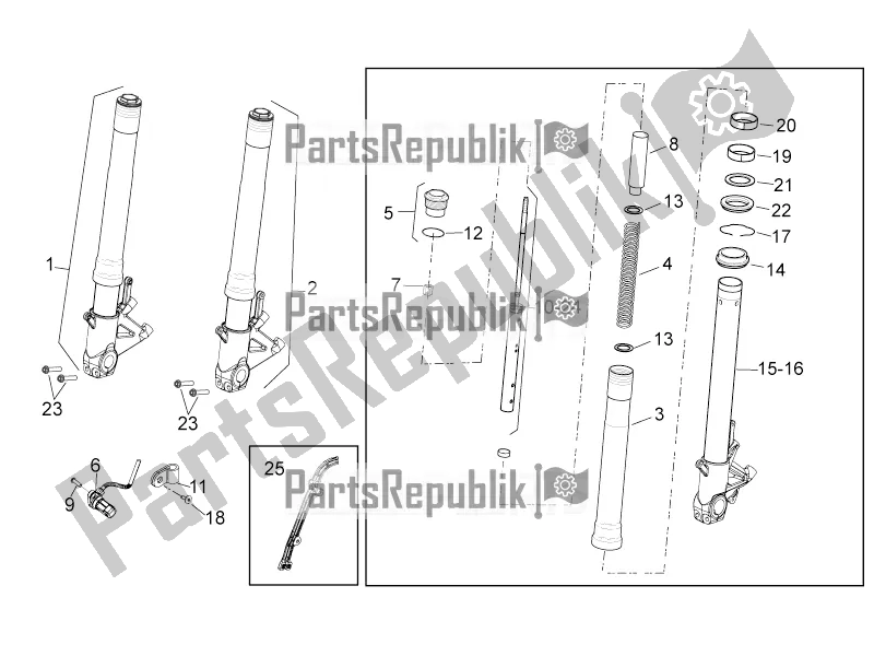 Alle onderdelen voor de Voorvork van de Aprilia Tuono V4 1100 RR USA 2020