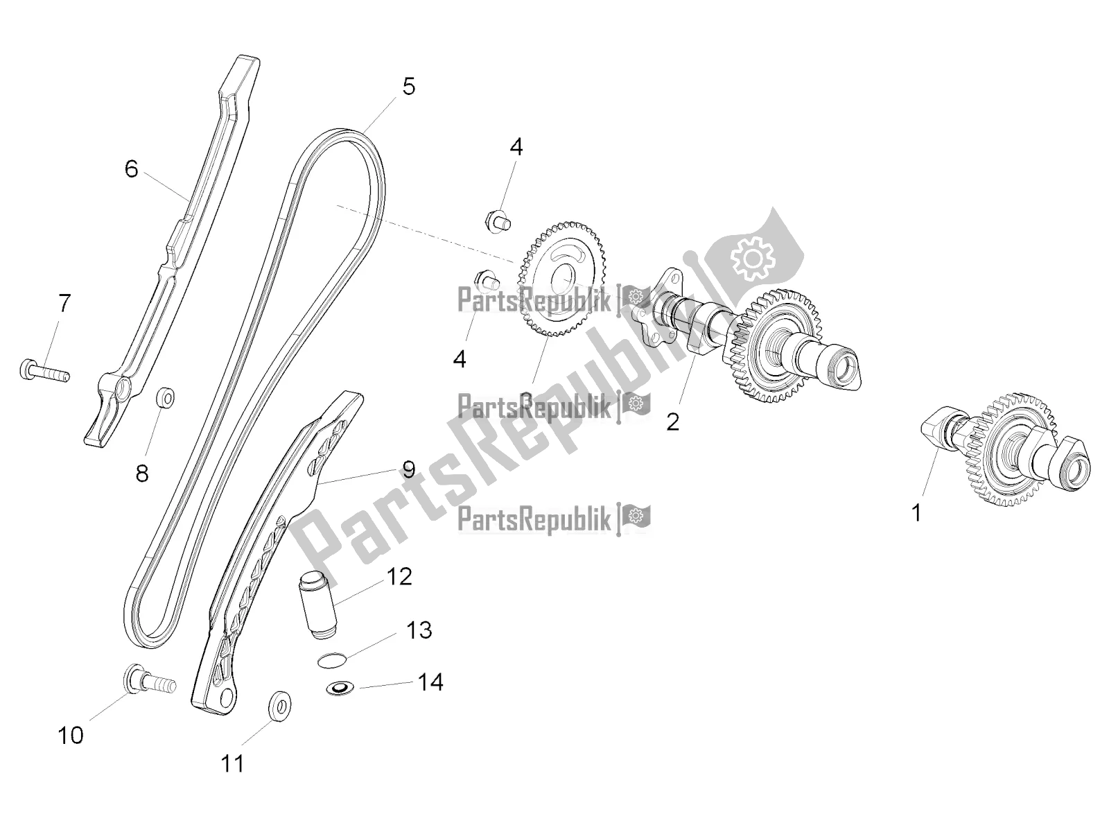 All parts for the Rear Cylinder Timing System of the Aprilia Tuono V4 1100 RR USA 2020