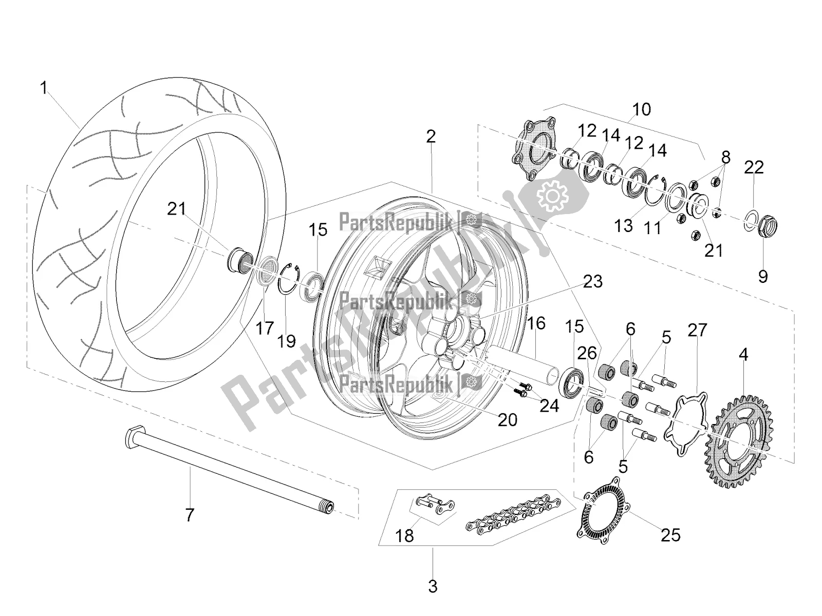 Alle onderdelen voor de Achterwiel van de Aprilia Tuono V4 1100 RR USA 2020