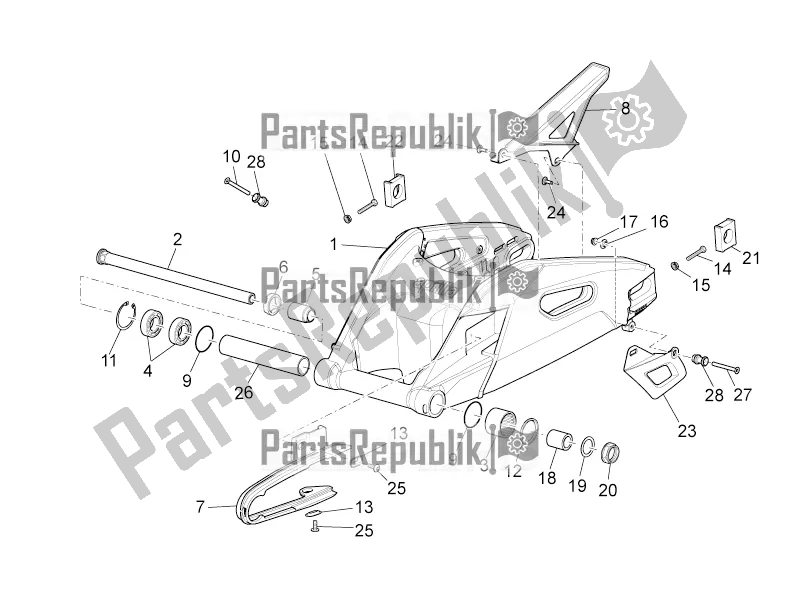 All parts for the Swing Arm of the Aprilia Tuono V4 1100 RR USA 2020