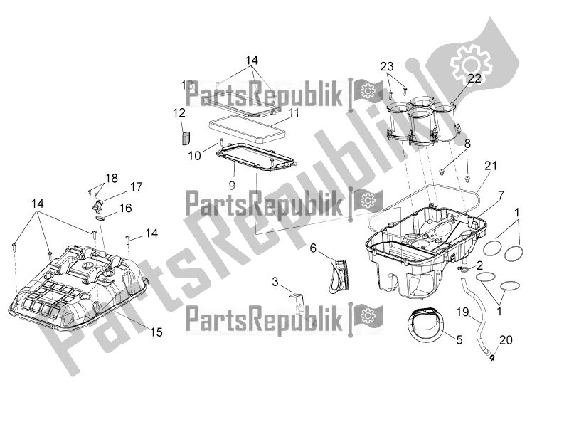 All parts for the Air Box of the Aprilia Tuono V4 1100 RR USA, Canada 2016