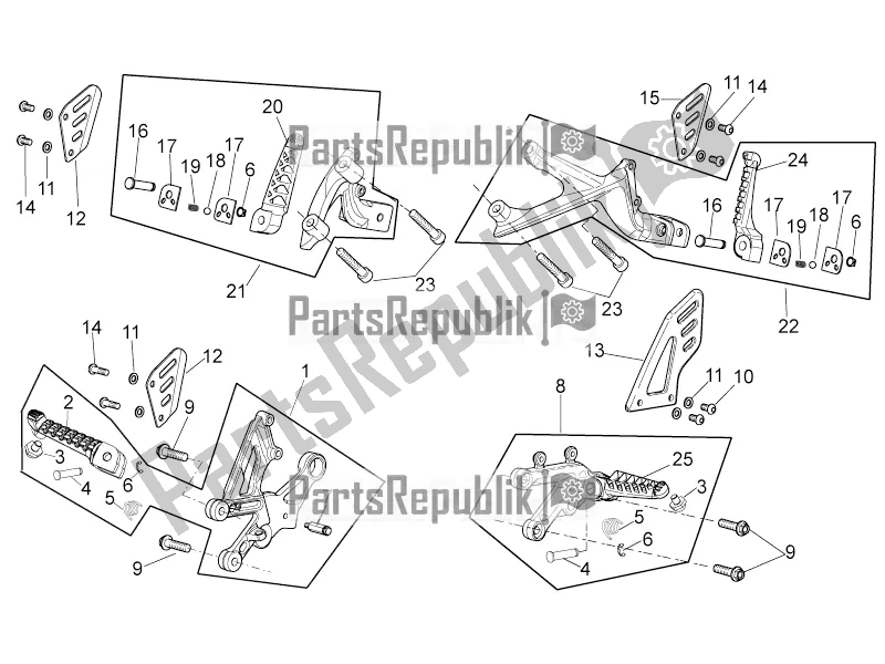 All parts for the Foot Rests of the Aprilia Tuono V4 1100 RR USA, Canada 2016